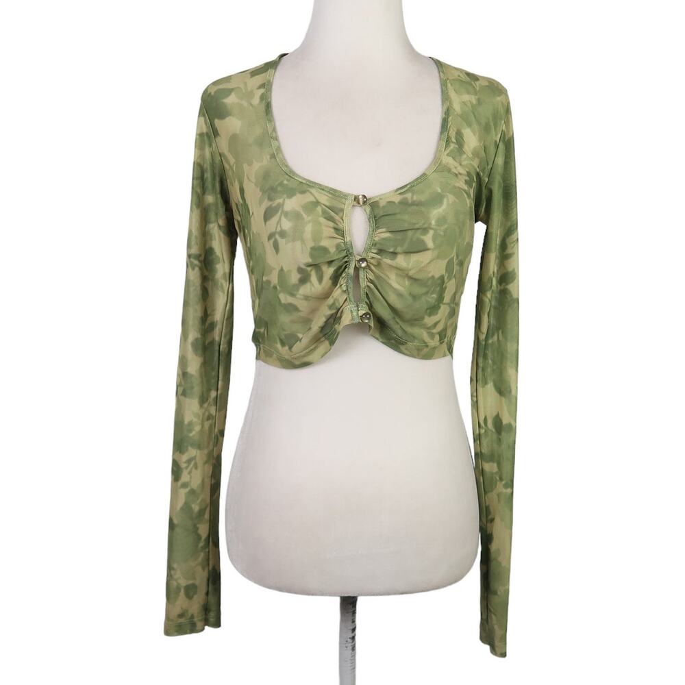 Motel green floral leaf print mesh crop top Small